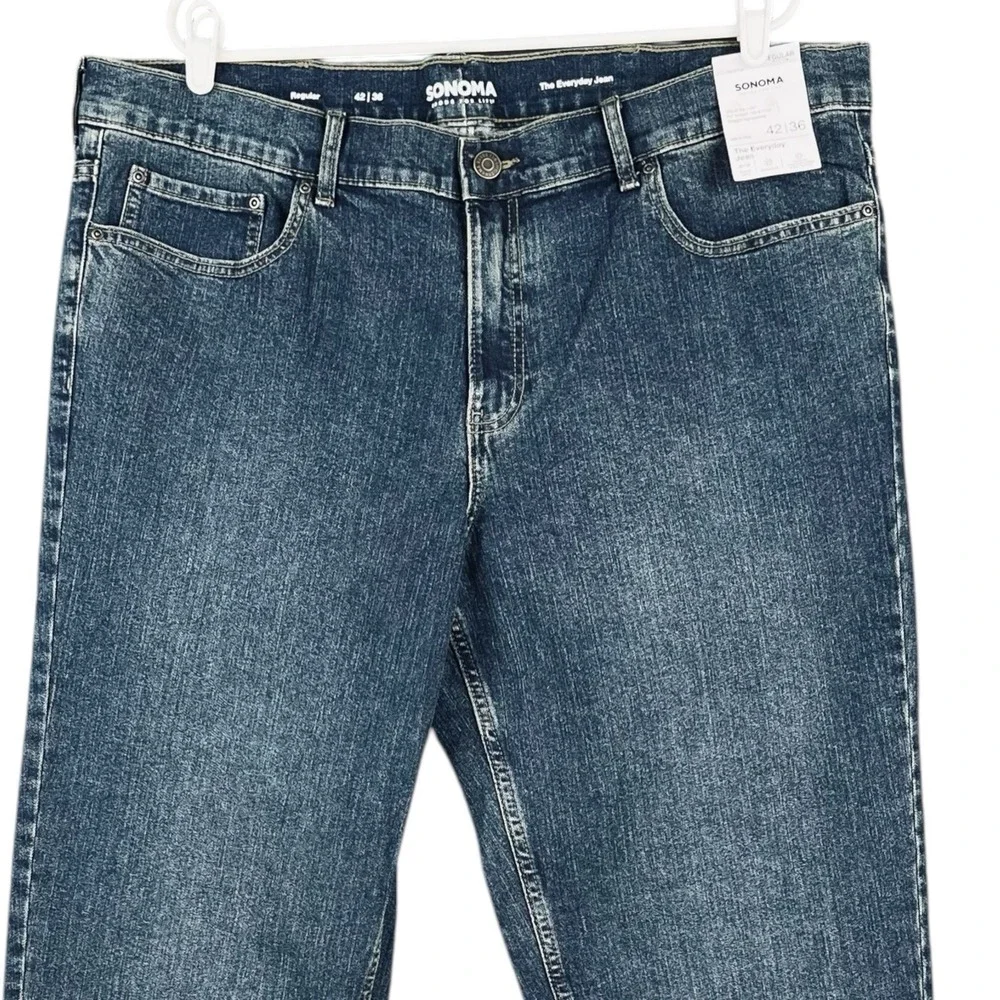 NWT Sonoma Men The Every Day Blue Denim Jeans 42x36 Regular Straight-Leg Stretch